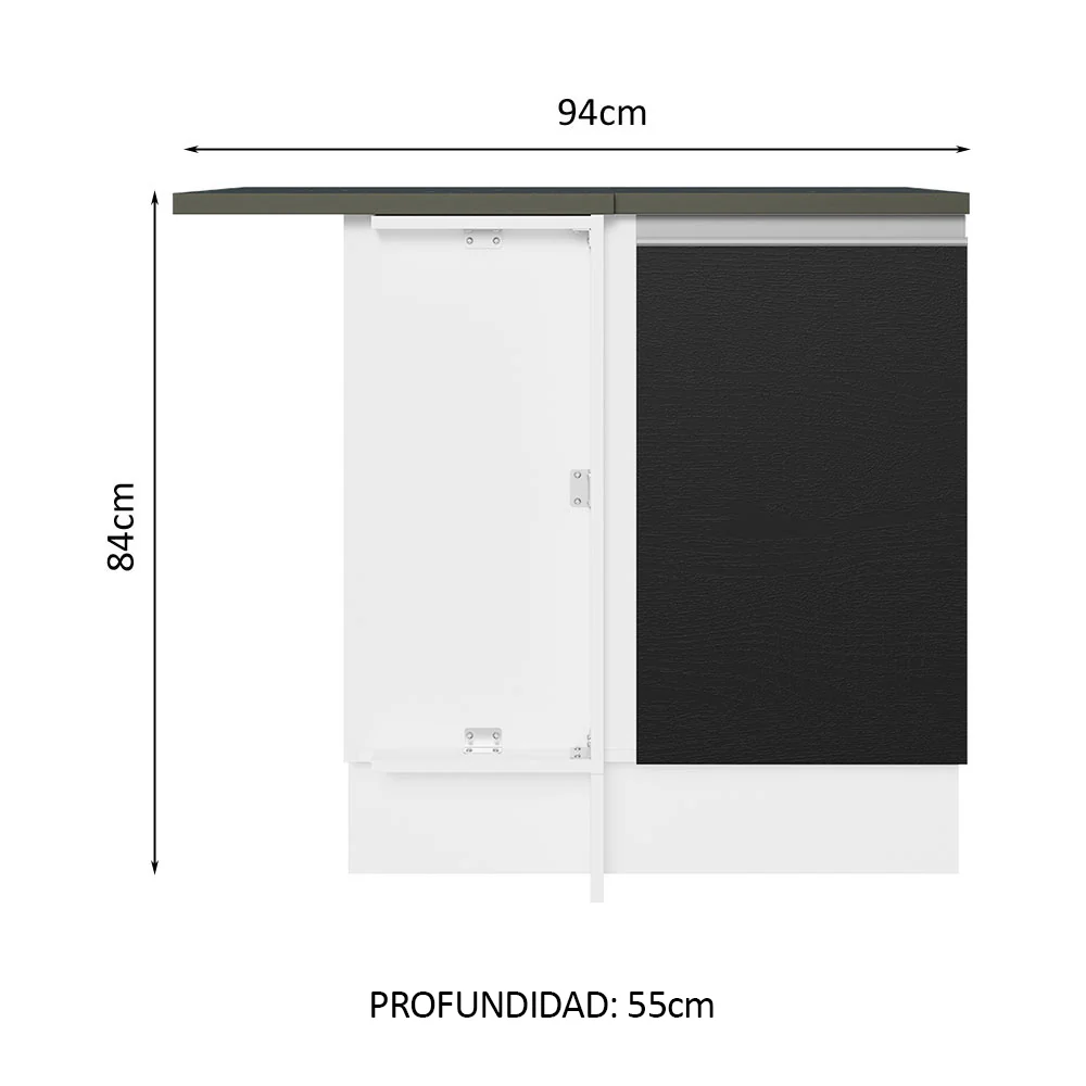 Bajo Mesada Cocina Esquinera 100% MDF 1 Puerta Blanco/Negro Acordes Madesa - Image 2