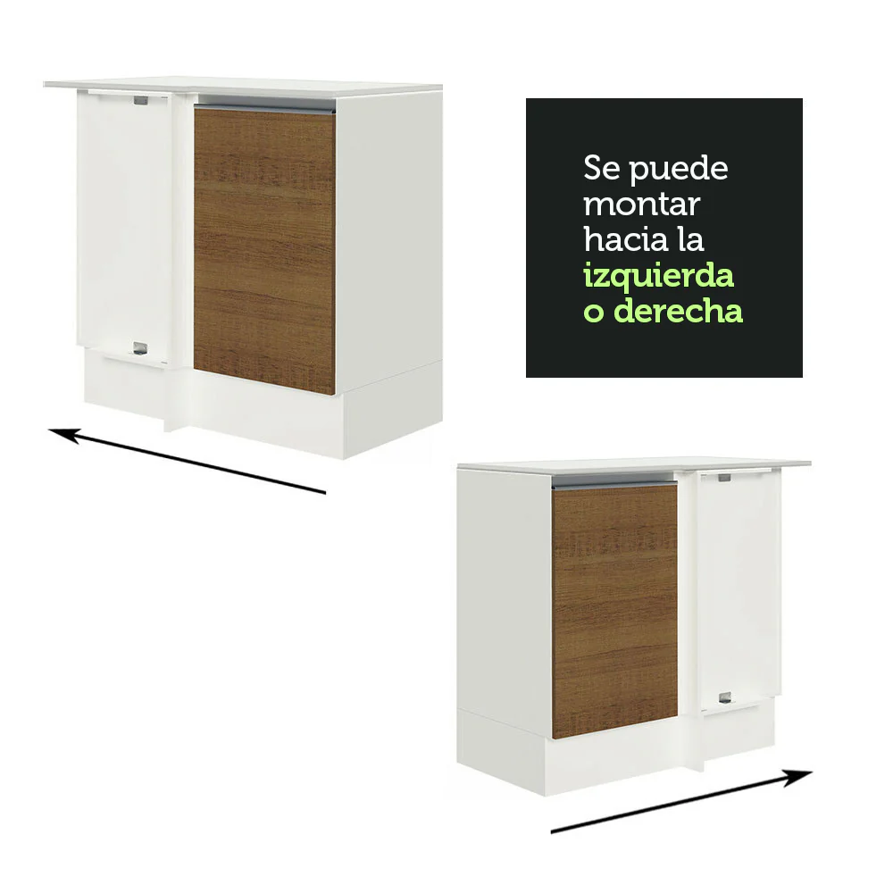 Bajo Mesada Cocina Esquinera 100% MDF con Mesada 1 Puerta Blanco/Marrón Smart Madesa - Image 4