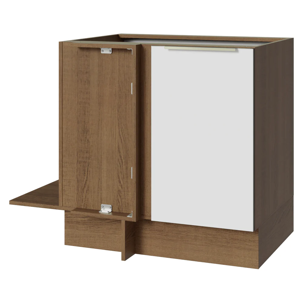 Bajo Mesada Cocina Esquinera para línea de 60 cm de Profundidad 1 Puerta (Sin Mesada) Marrón/Blanco Aterciopelado Lux Madesa