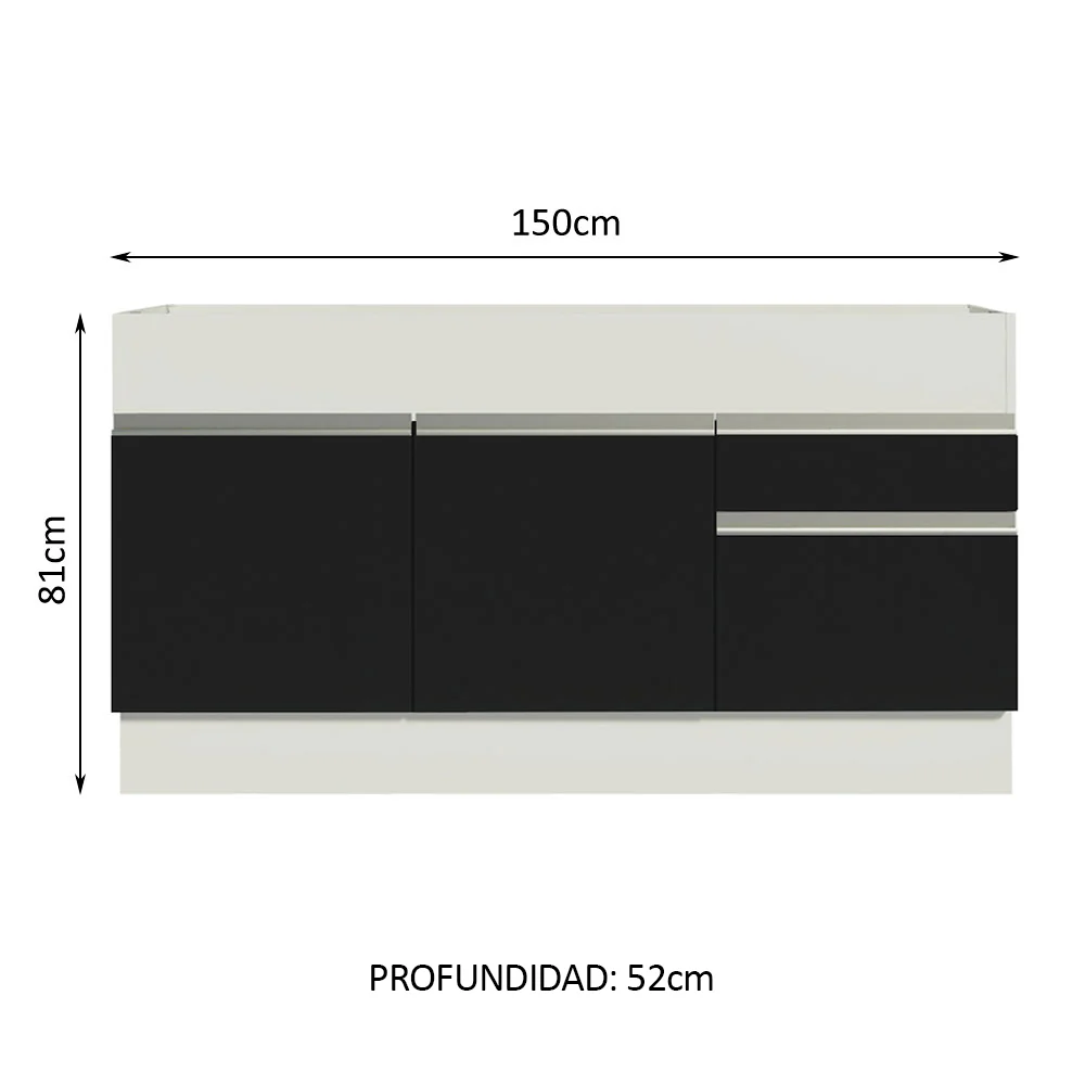 Bajo Mesada Cocina Madesa Glamy 150 cm 2 Puertas Blanco/Negro - Image 2