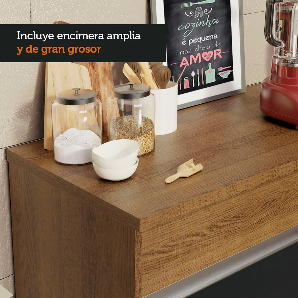 Bajo Mesada Cocina Madesa Glamy 150cm 2 Puertas con Tapa Marrón/Negro - Image 10