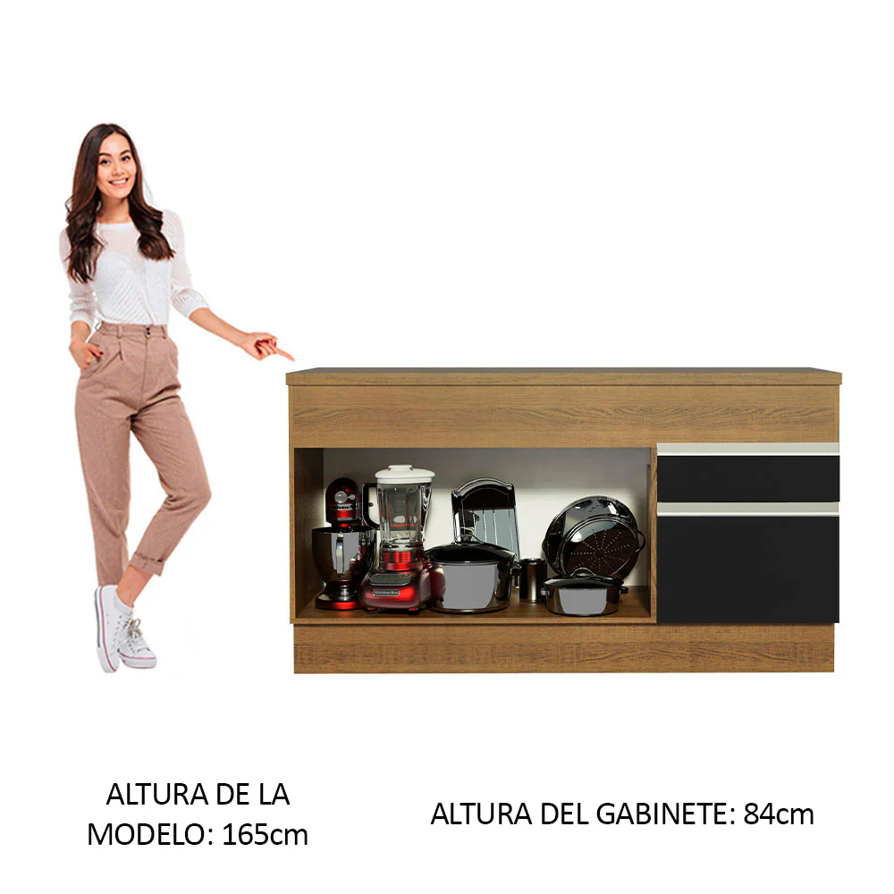 Bajo Mesada Cocina Madesa Glamy 150cm 2 Puertas con Tapa Marrón/Negro - Image 4