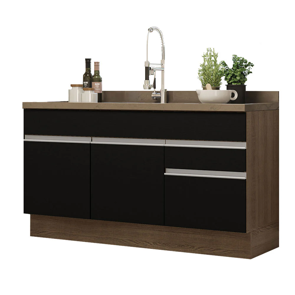 Bajo Mesada Cocina Madesa Glamy 150cm 2 Puertas sin Tapa Marrón/Negro - Image 3