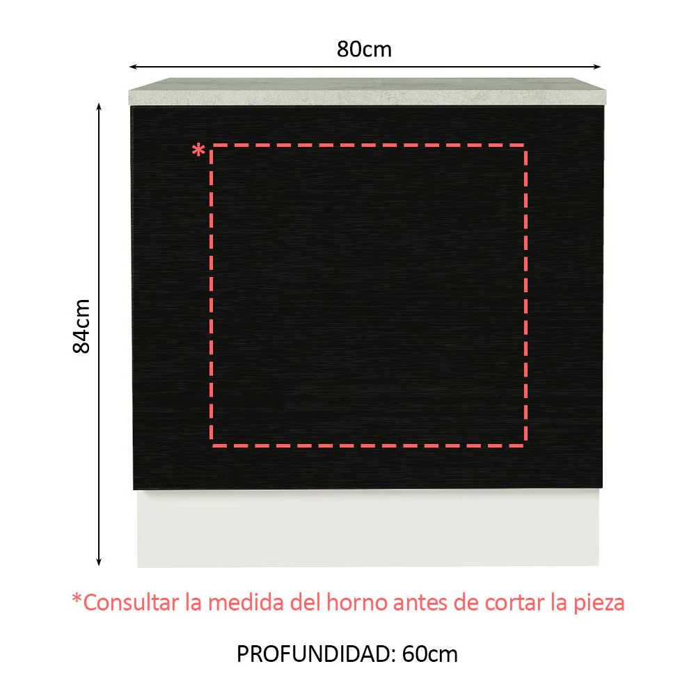 Bajo Mesada Cocina para Horno Empotrado 80 x 60 cm con Mesada Blanco/Negro Agata, Glamy Madesa - Image 2