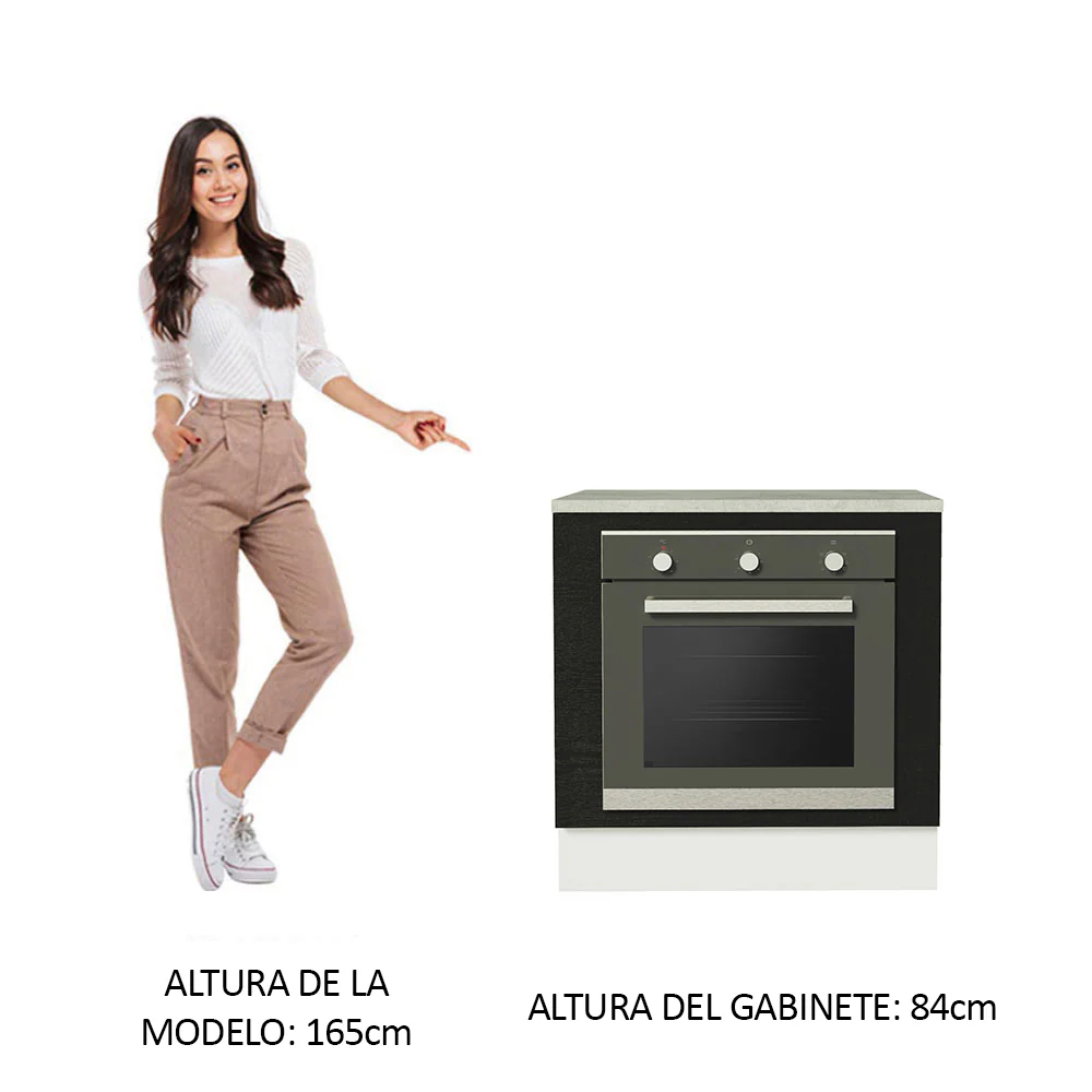 Bajo Mesada Cocina para Horno Empotrado 80 x 60 cm con Mesada Blanco/Negro Agata, Glamy Madesa - Image 3