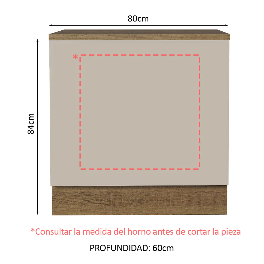 Bajo Mesada Cocina para Horno Empotrado 80 x 60 cm con Mesada Marrón/Crema Agata Madesa - Image 2