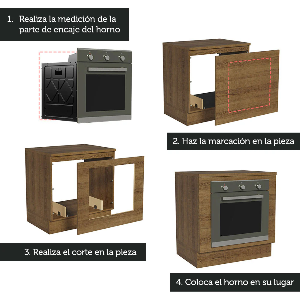 Bajo Mesada Cocina para Horno Empotrado 80 x 60 cm con Mesada Marrón Glamy, Lux, Stella Madesa - Image 4