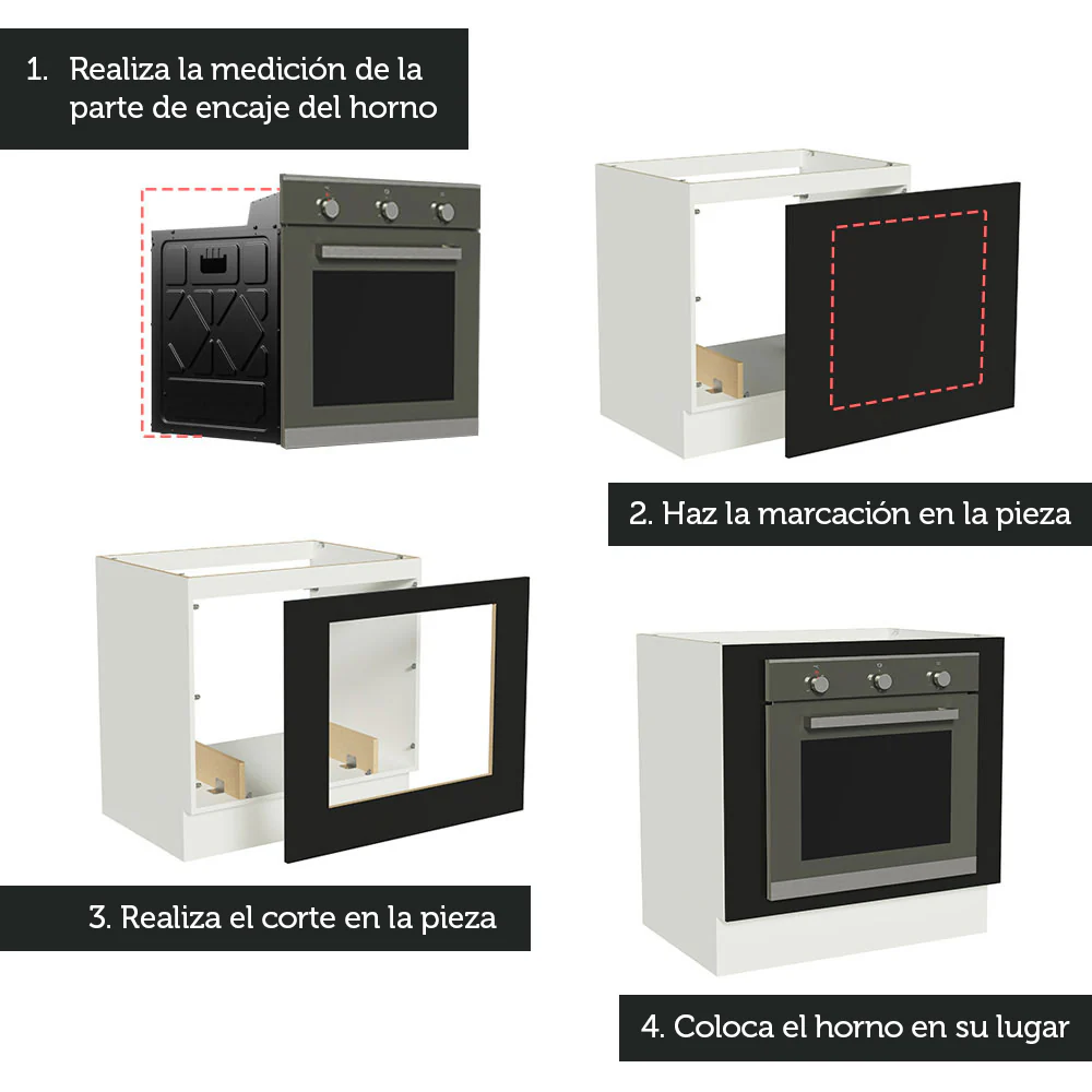 Bajo Mesada Cocina para Horno Empotrado 80 x 60 cm Sin Mesada Blanco/Negro Agata, Glamy, Madesa - Image 4