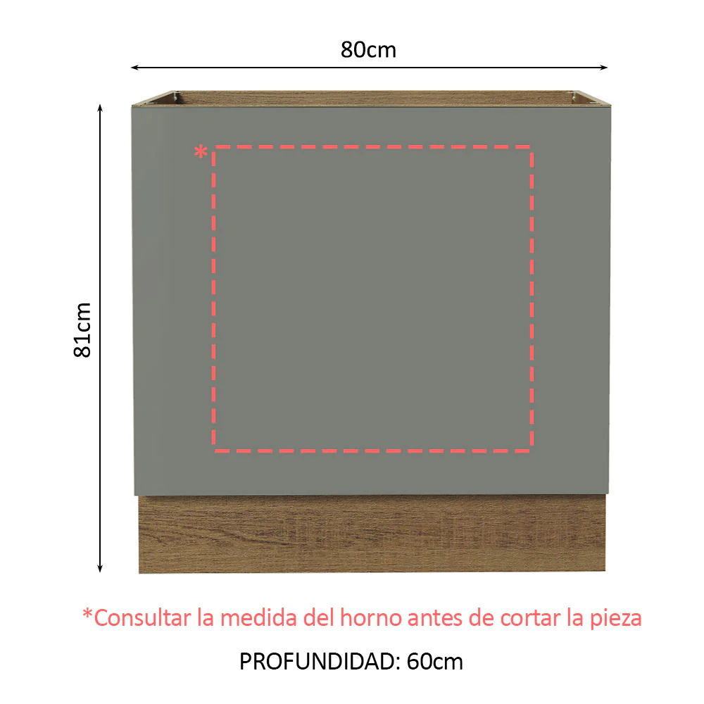 Bajo Mesada Cocina para Horno Empotrado 80 x 60 cm Sin Mesada Marrón/Gris Agata Madesa - Image 2