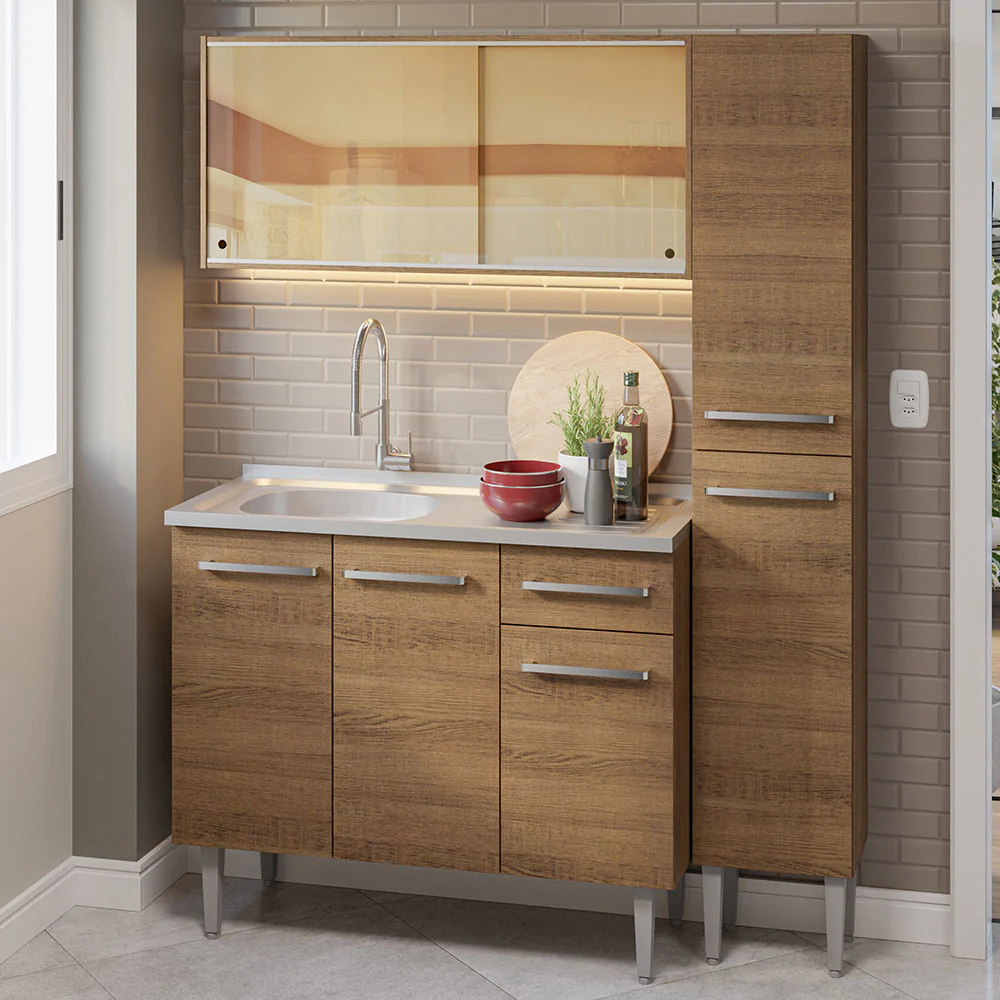 Combo de Cocina 137cm Con Bacha de acero inoxidable Emilly Madesa 08