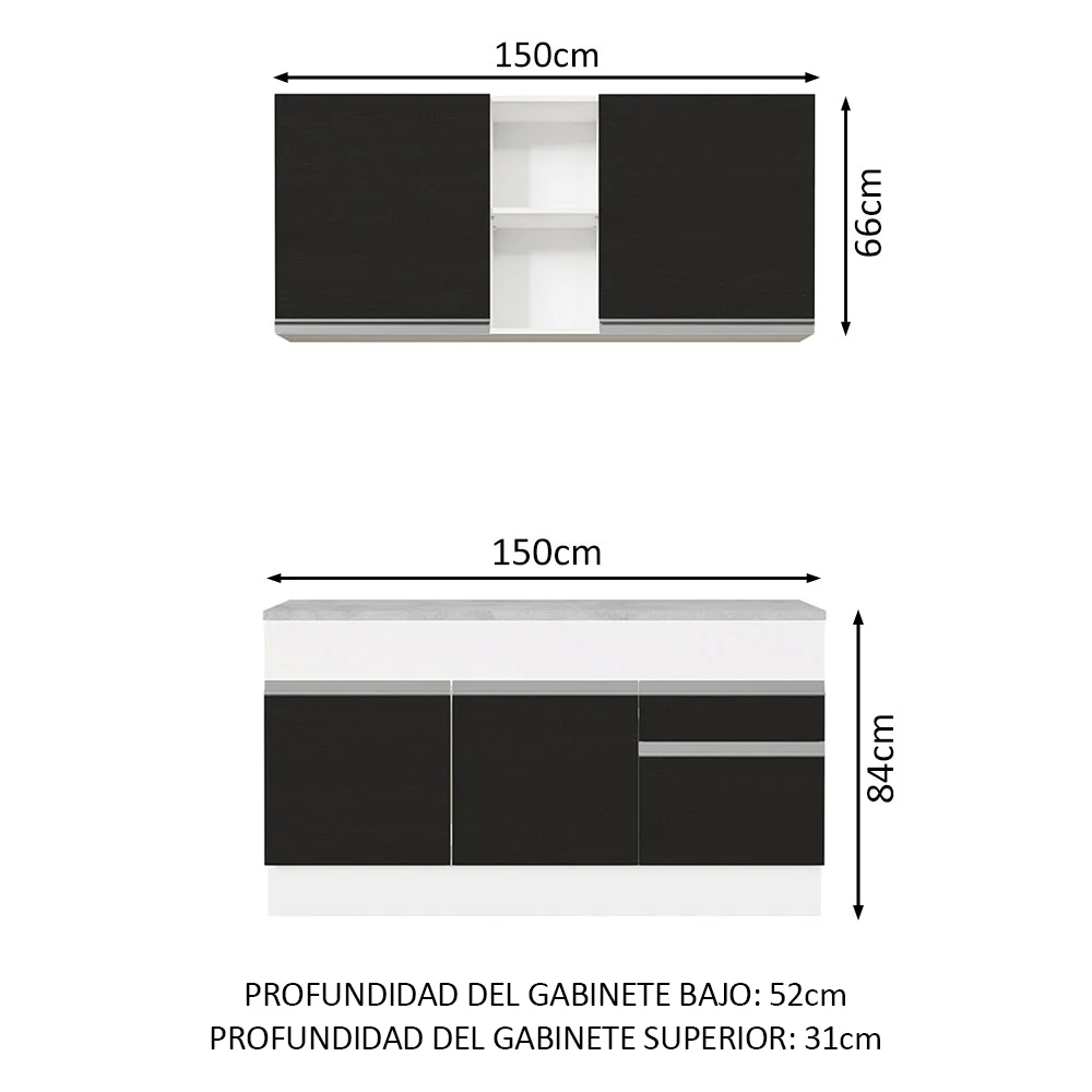 Combo de Cocina 150cm Madesa Glamy Blanco/Negro 01 - Image 2