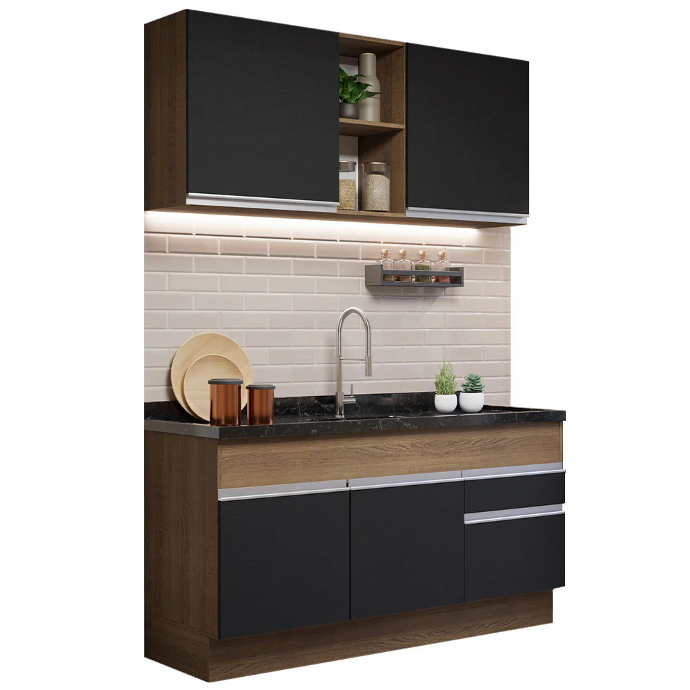 Combo de Cocina 150cm Madesa Glamy Marrón/Negro 02 - Image 3