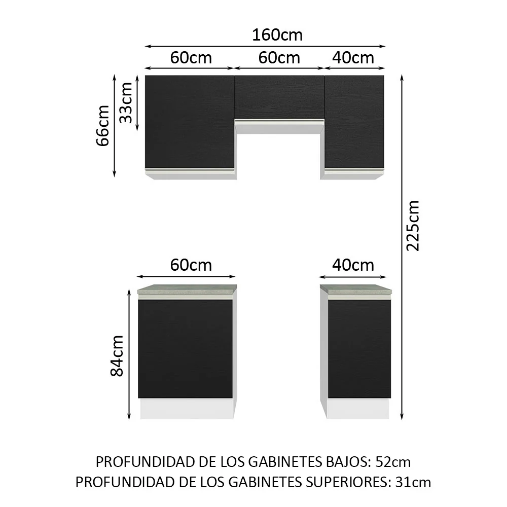 Combo de Cocina 160cm Madesa Glamy Blanco/Negro 07 - Image 2