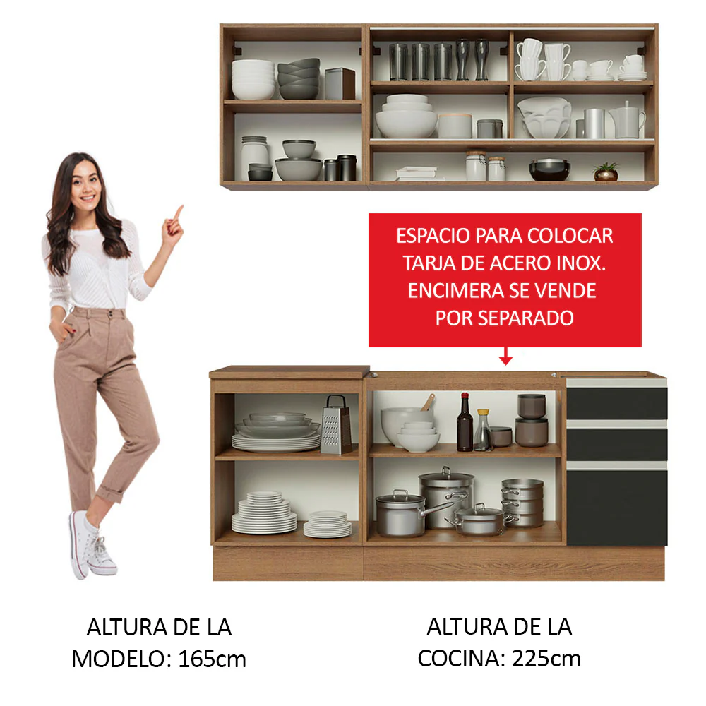 Combo de Cocina 180cm Madesa Glamy Marrón/Negro 06 - Image 4