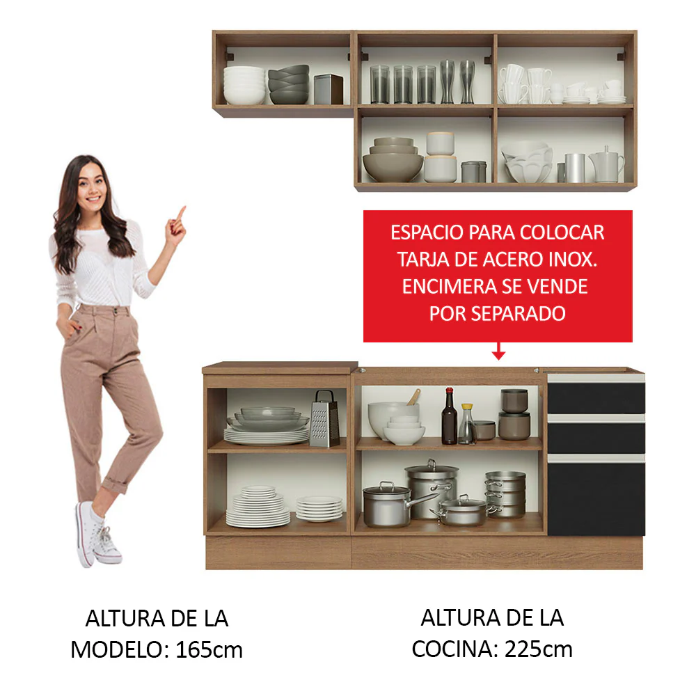 Combo de Cocina 180cm Madesa Glamy Marrón/Negro 07 - Image 4