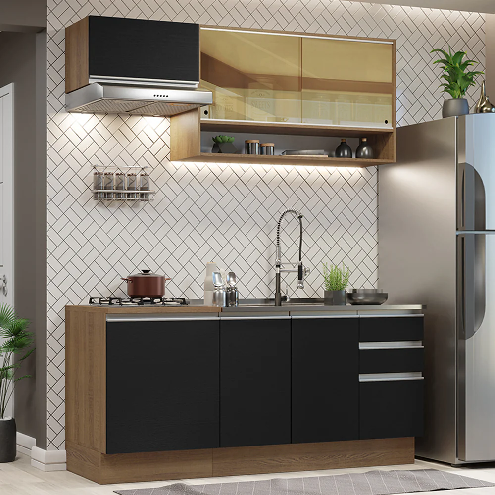 Combo de Cocina 180cm Madesa Glamy Marrón/Negro 08