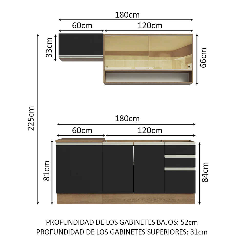 Combo de Cocina 180cm Madesa Glamy Marrón/Negro 08 - Image 2