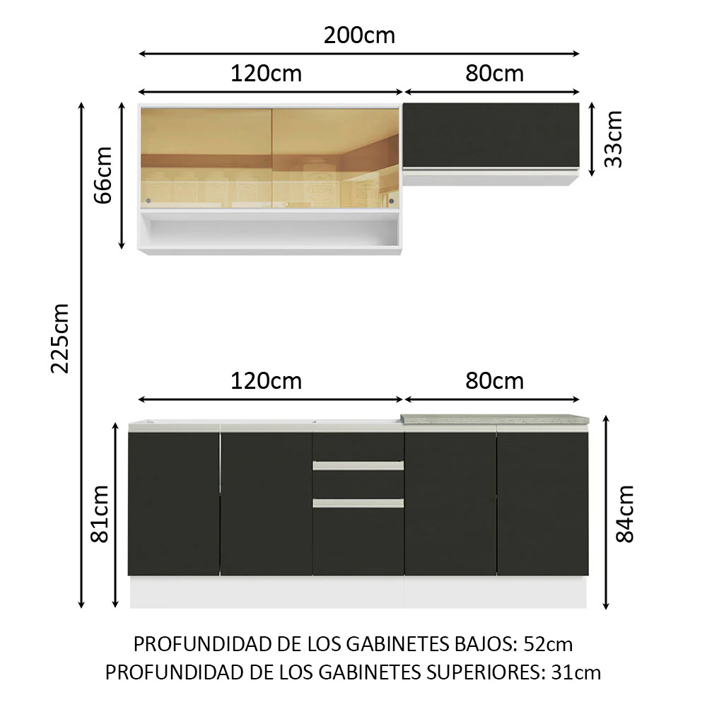Combo de Cocina 200cm Madesa Glamy Blanco/Negro 03 - Image 2