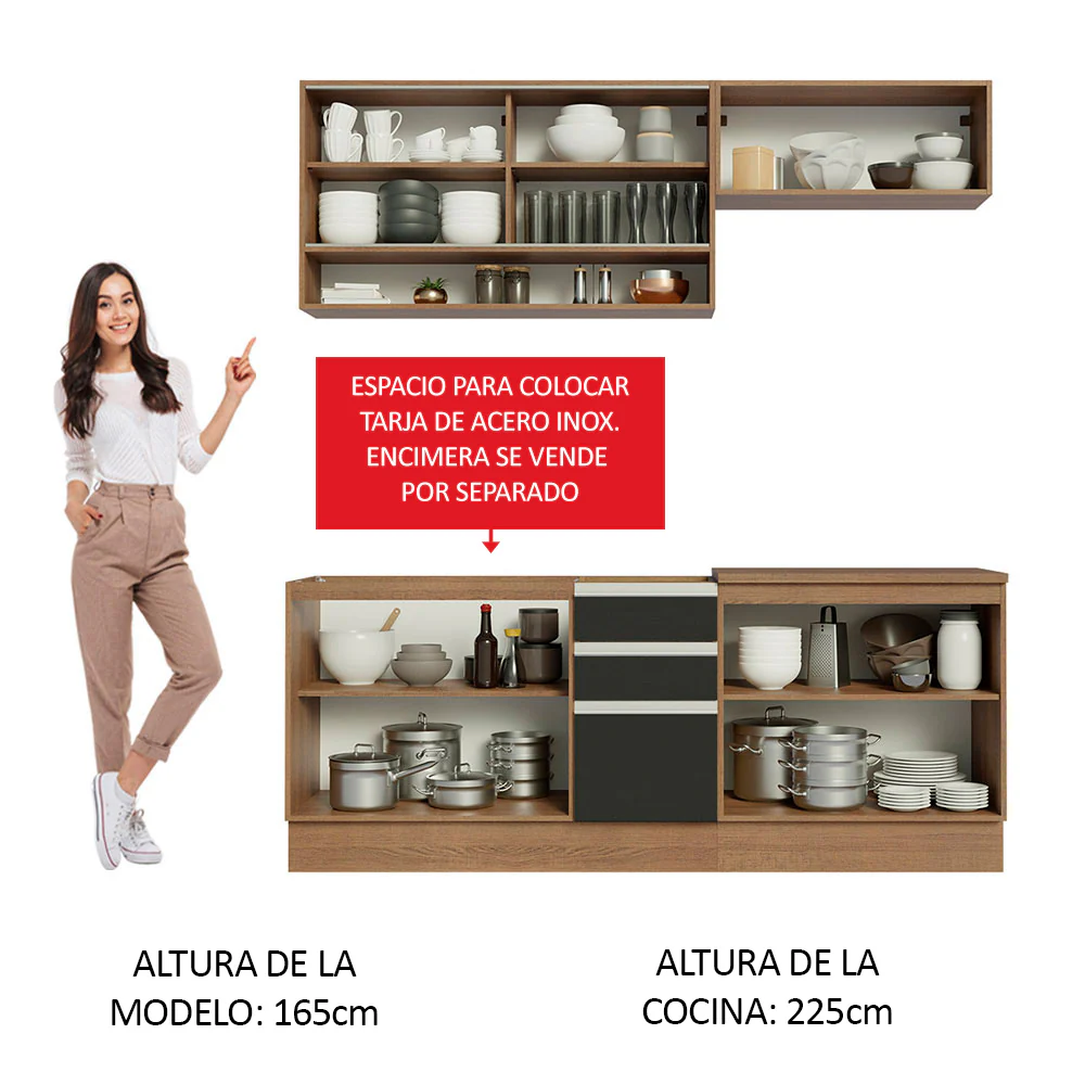 Combo de Cocina 200cm Madesa Glamy Marrón/Negro 03 - Image 4