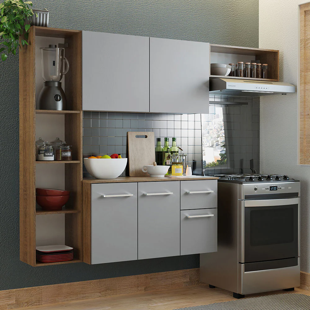 Cocina Compacta 180cm Marrón/Gris Easy Madesa