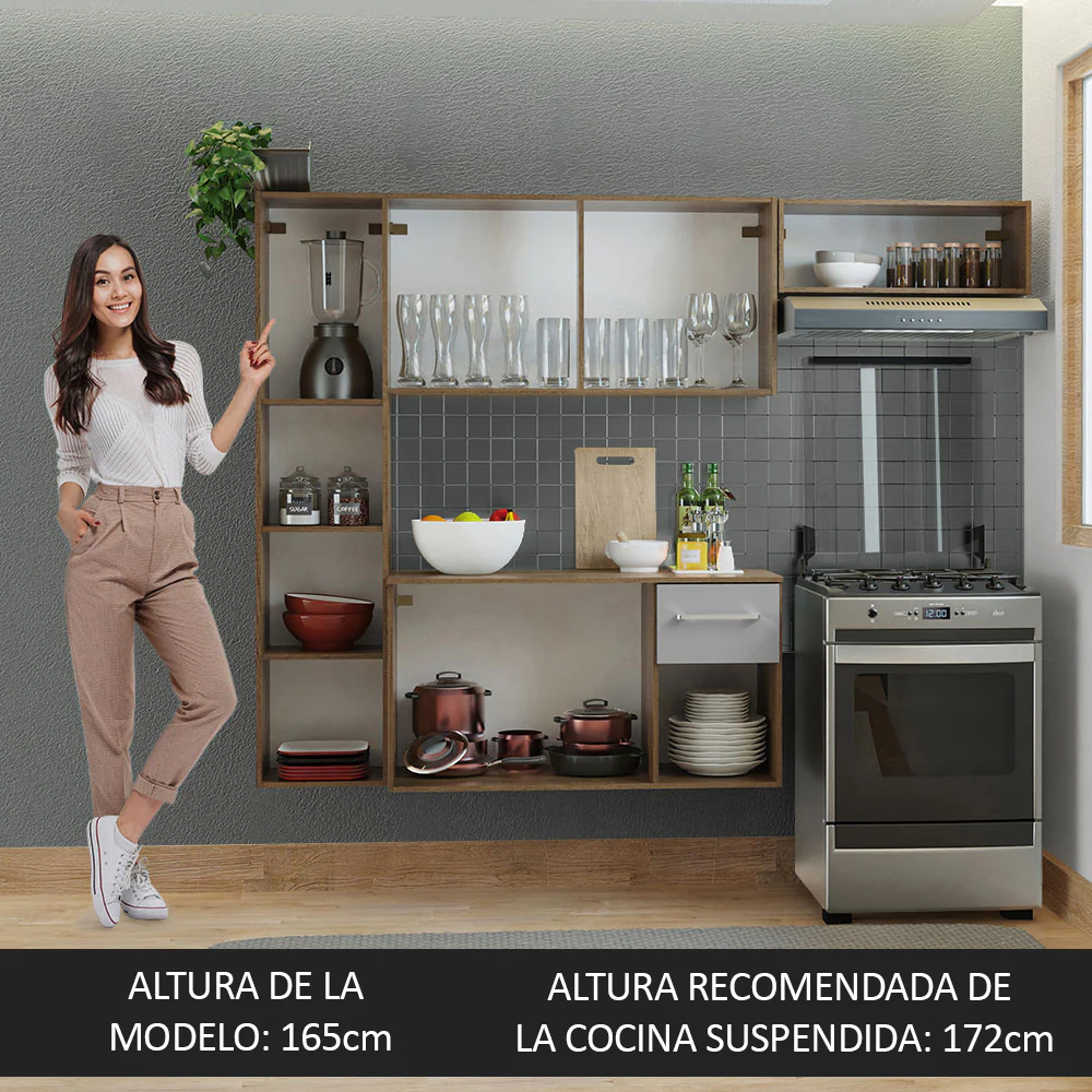 Cocina Compacta 180cm Marrón/Gris Easy Madesa - Image 5
