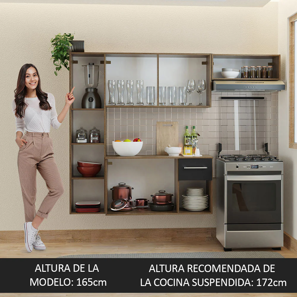 Cocina Compacta 180cm Marrón/Negro Easy Madesa - Image 9