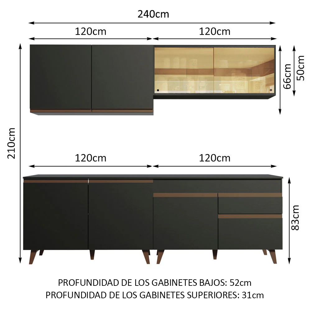 Combo completo de Cocina 240cm Negro Reims Madesa 01 - Image 2