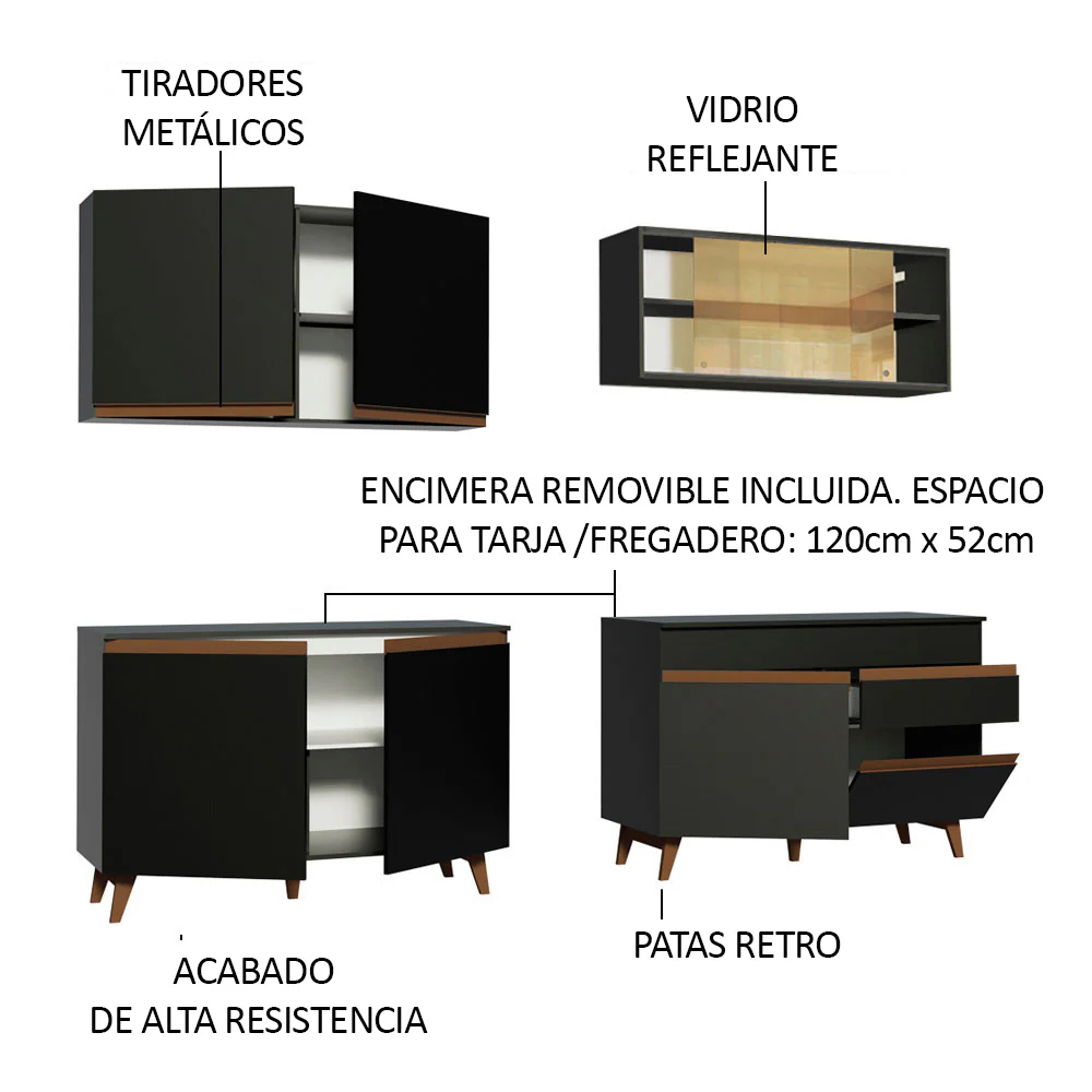 Combo completo de Cocina 240cm Negro Reims Madesa 01 - Image 4