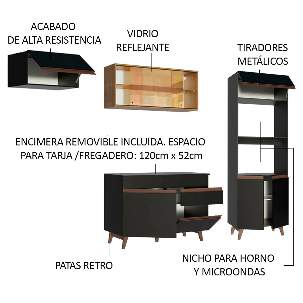 Combo completo de Cocina 260cm Negro/Marrón Reims Madesa 01 - Image 4