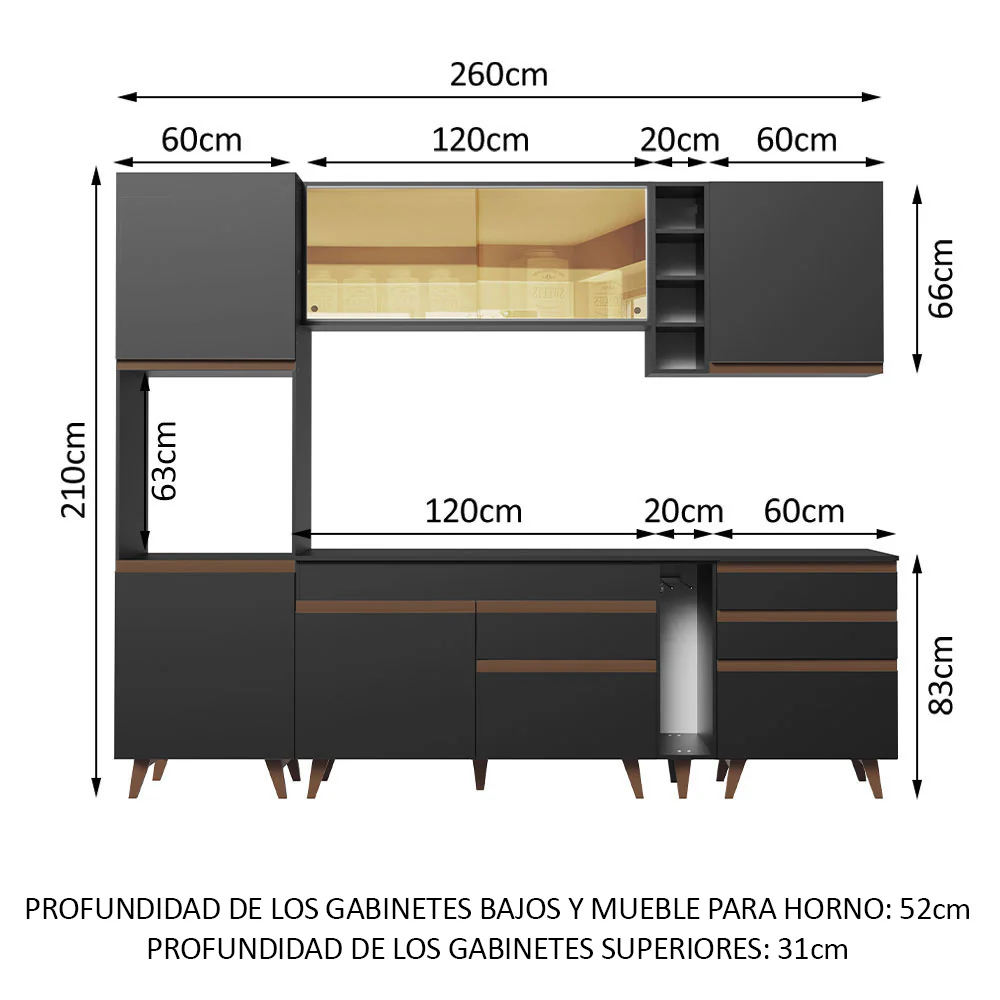Combo completo de Cocina 260cm Negro Reims Madesa 04 - Image 2