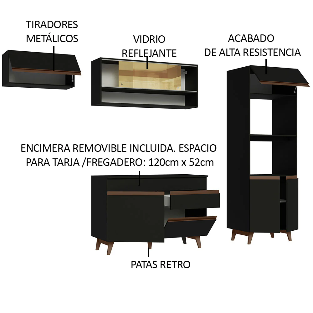 Combo completo de Cocina 260cm Negro Reims Madesa 07 - Image 4