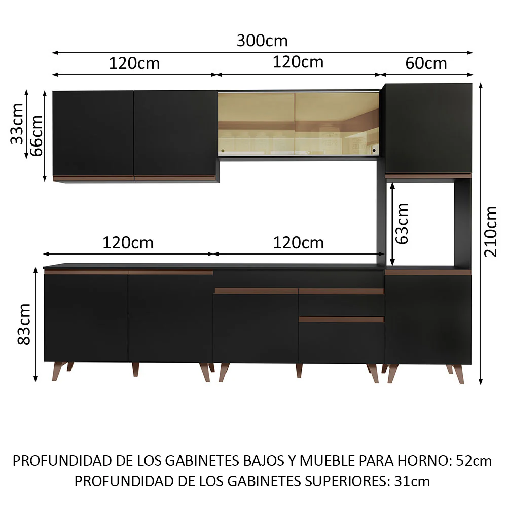 Combo completo de Cocina 300cm Negro Reims Madesa 01 - Image 2