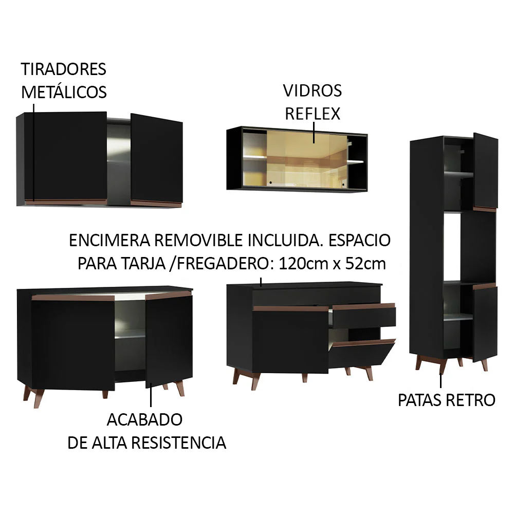 Combo completo de Cocina 300cm Negro Reims Madesa 01 - Image 4