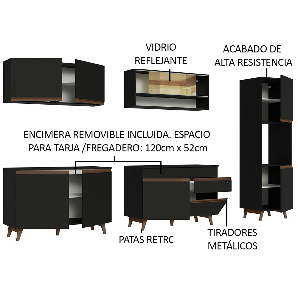 Combo completo de Cocina 300cm Negro Reims Madesa 02 - Image 4