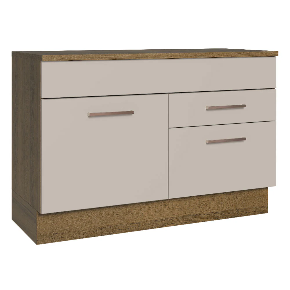 Bajo Mesada Cocina 120 cm con 1 Puerta y 2 cajones (Con Mesada) Marrón/Crema Agata Madesa