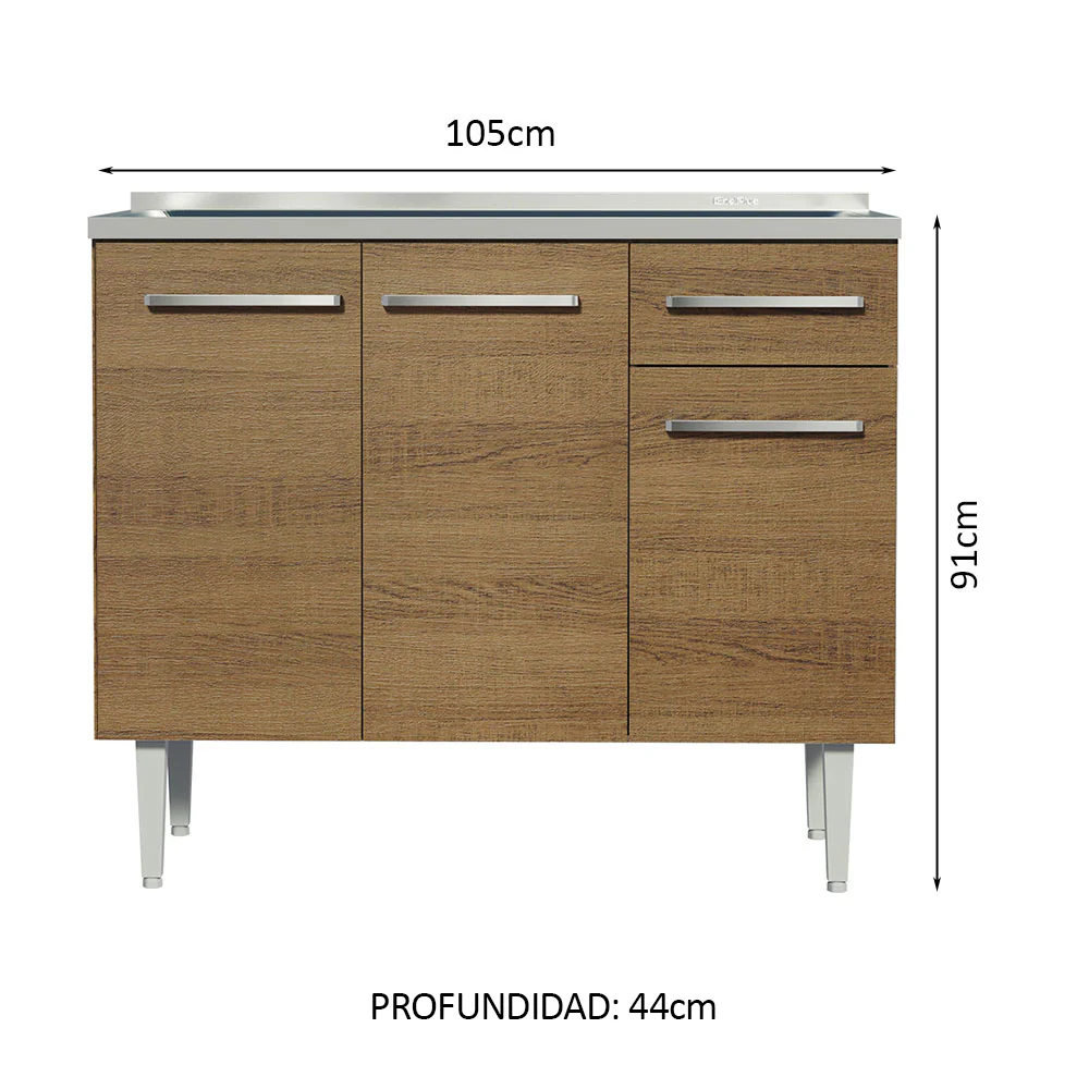 Bajo Mesada con Bacha 105 cm 3 Puertas y 1 Cajón Emilly Marrón - Image 2