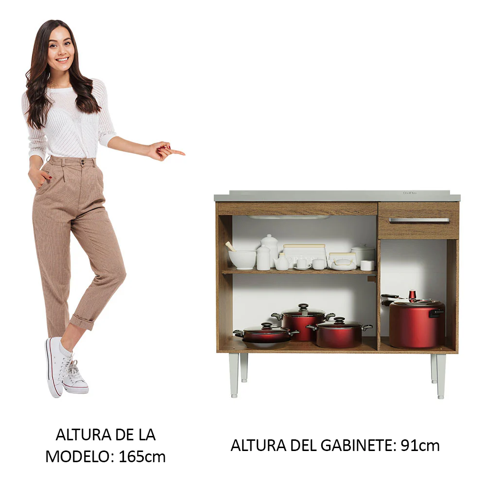 Bajo Mesada con Bacha 105 cm 3 Puertas y 1 Cajón Emilly Marrón - Image 4