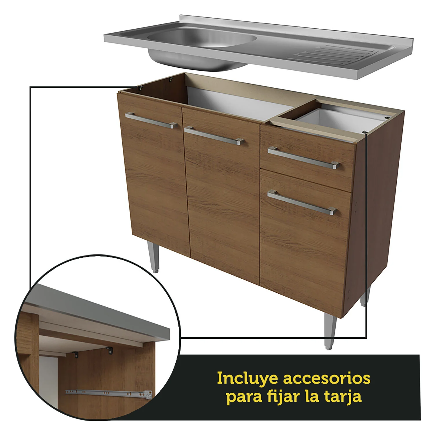 Bajo Mesada con Bacha 105 cm 3 Puertas y 1 Cajón Emilly Marrón - Image 5