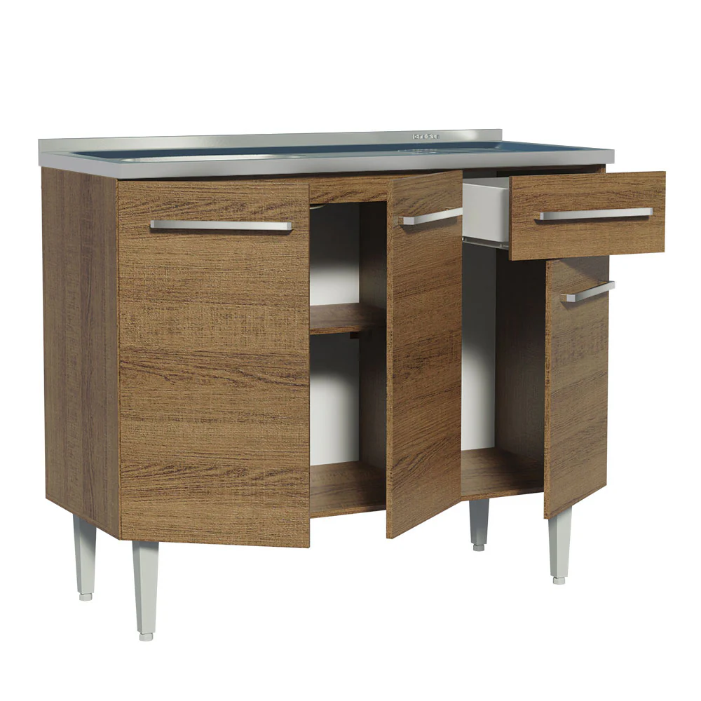 Bajo Mesada con Bacha 105 cm 3 Puertas y 1 Cajón Emilly Marrón - Image 7