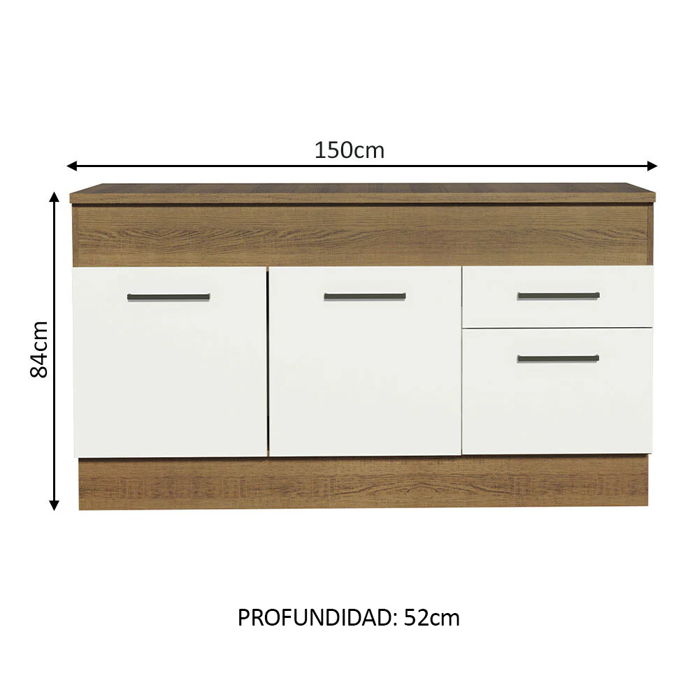 Bajo Mesada de 150 cm con 2 puertas y 2 cajones (con mesada) Agata Marrón/Blanco - Image 2