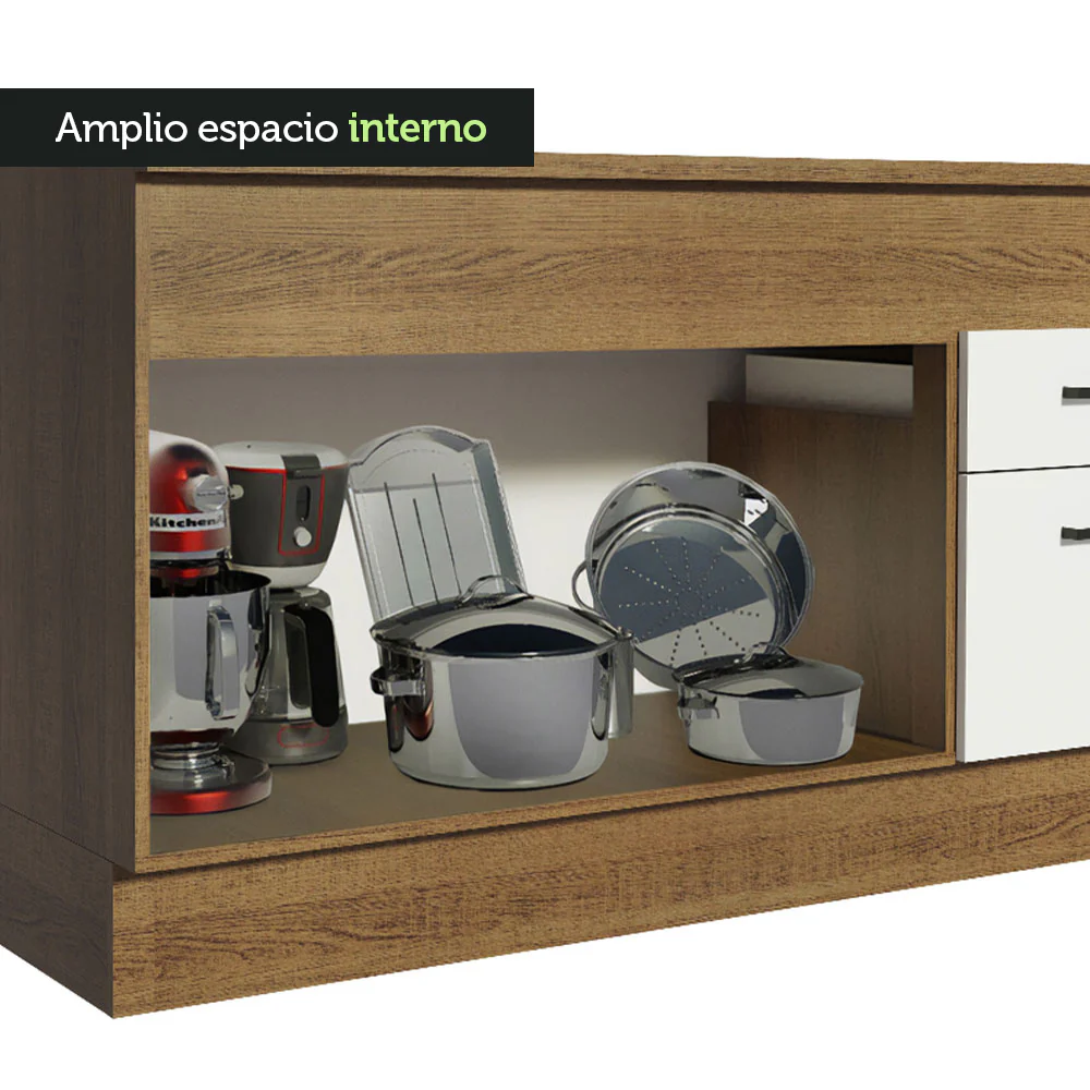 Bajo Mesada de 150 cm con 2 puertas y 2 cajones (con mesada) Agata Marrón/Blanco - Image 4