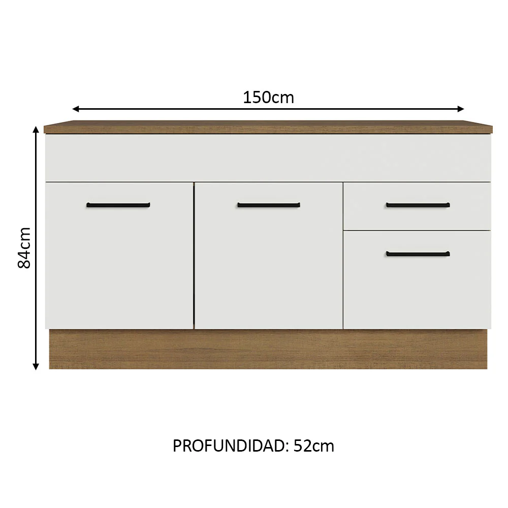 Bajo Mesada 150 cm con 2 puertas y 2 cajones (sin mesada) Agata Marrón/Blanco - Image 2