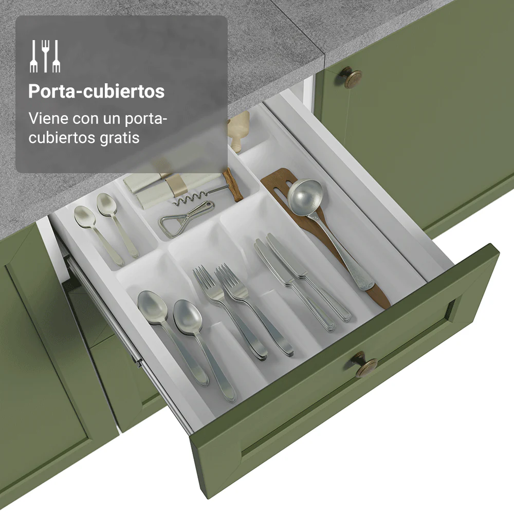 Bajo Mesada para Bacha 120 cm 2 Puertas 3 Cajones (Sin Mesada y Bacha) Blanco/Verde Vik Madesa - Image 7