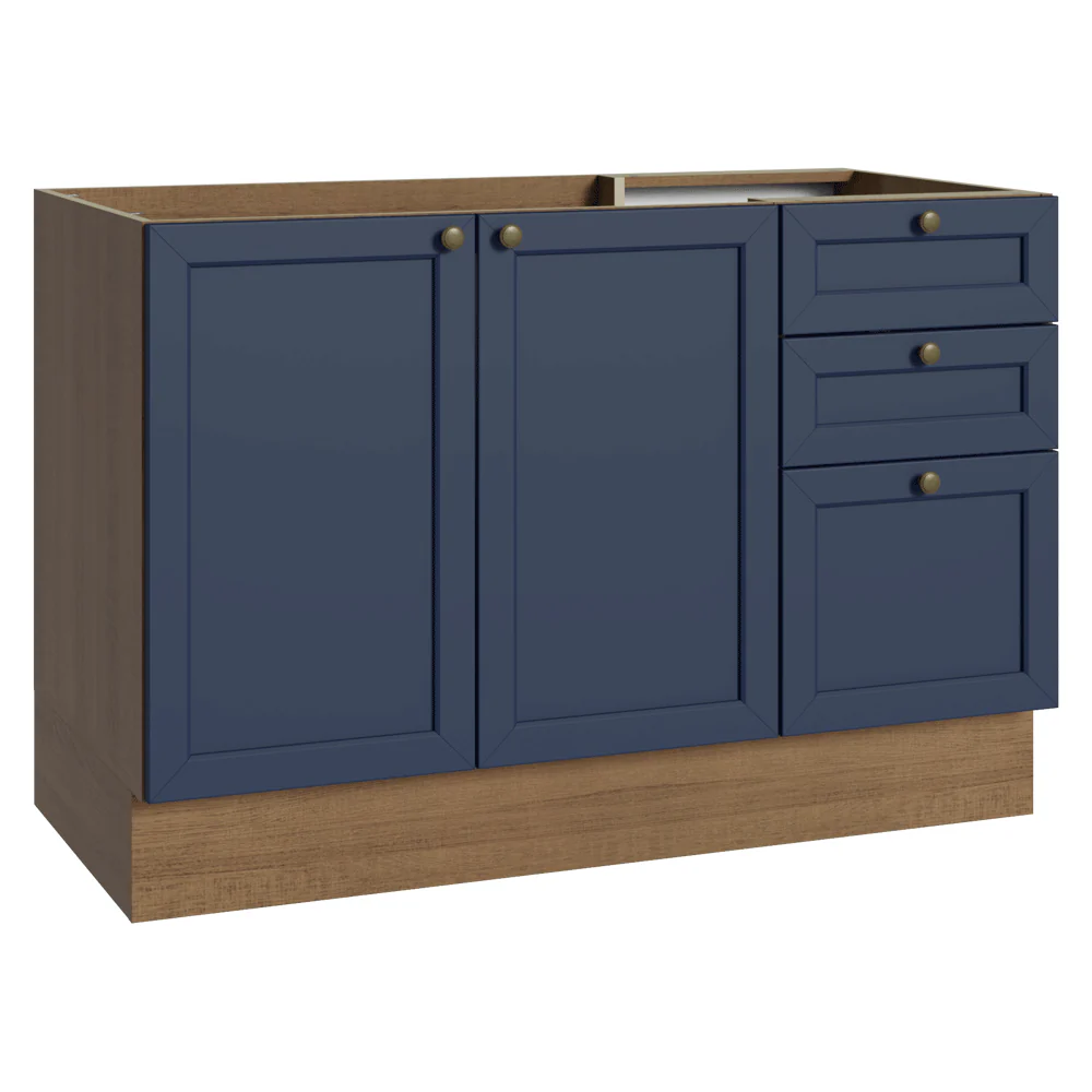 Bajo Mesada para Bacha 120 cm 2 Puertas 3 Cajones (Sin Mesada y Bacha) Marrón/Azul Vik Madesa