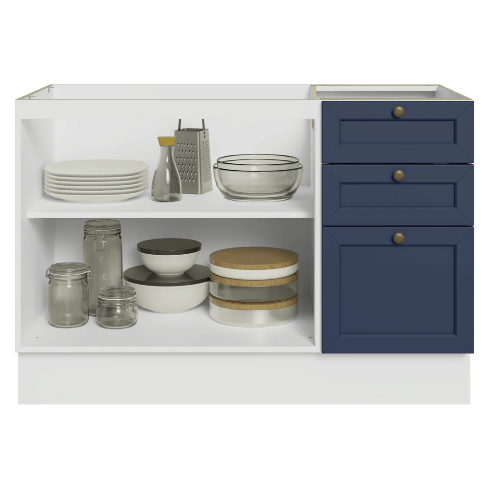 Bajo Mesada Cocina 120 x 60 cm 2 Puertas 3 Cajones (Sin Mesada) Blanco/Azul Vik Madesa - Image 4