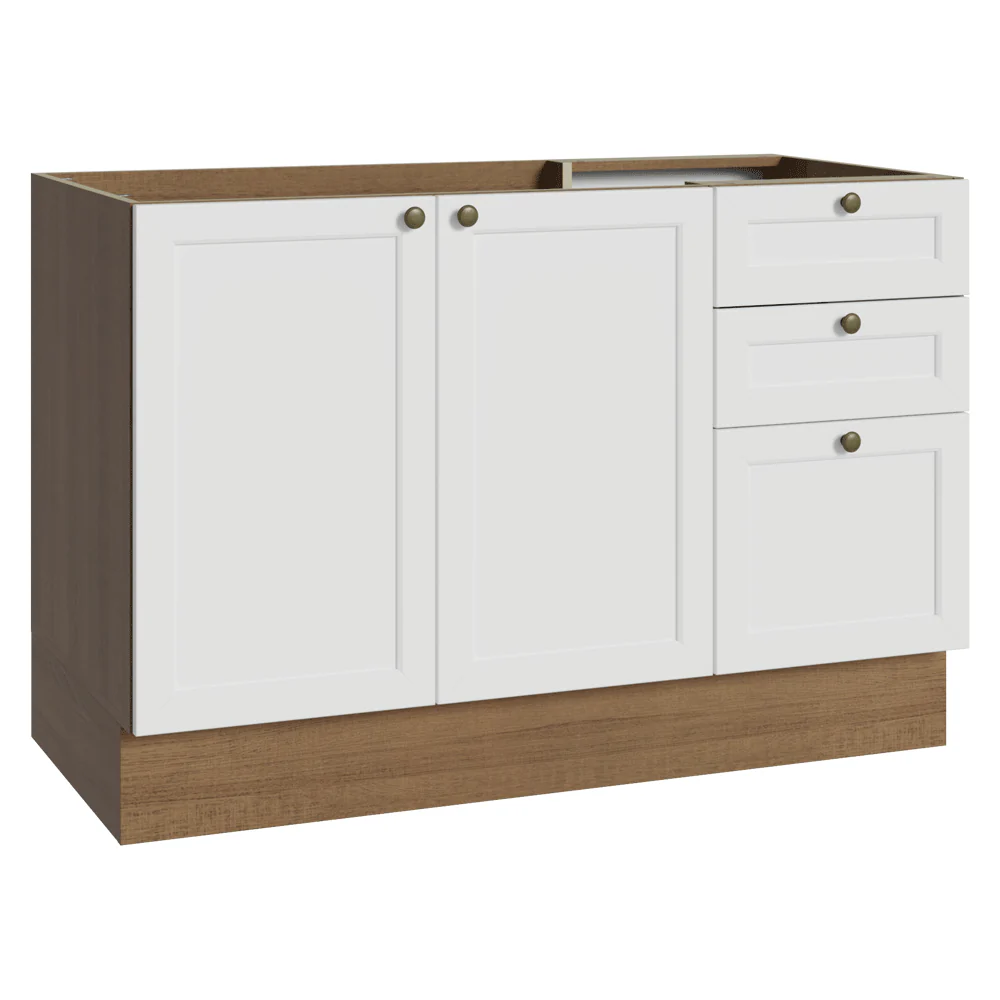 Bajo Mesada Cocina 120 x 60 cm 2 Puertas 3 Cajones (Sin Mesada) Marrón/Blanco Vik Madesa