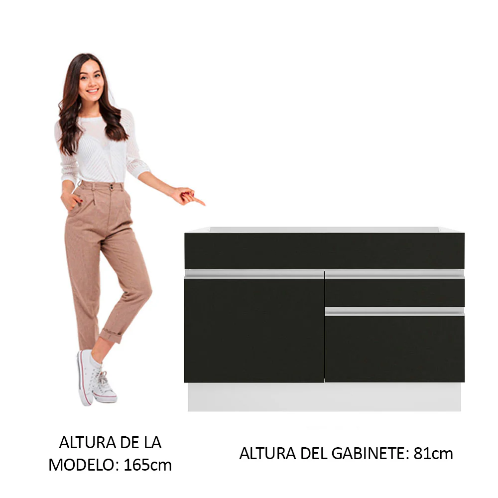 Bajo Mesada para Bacha 120 cm 1 Puerta 2 Cajones Blanco/Negro (Sin Mesada y Bacha) Glamy Madesa - Image 4