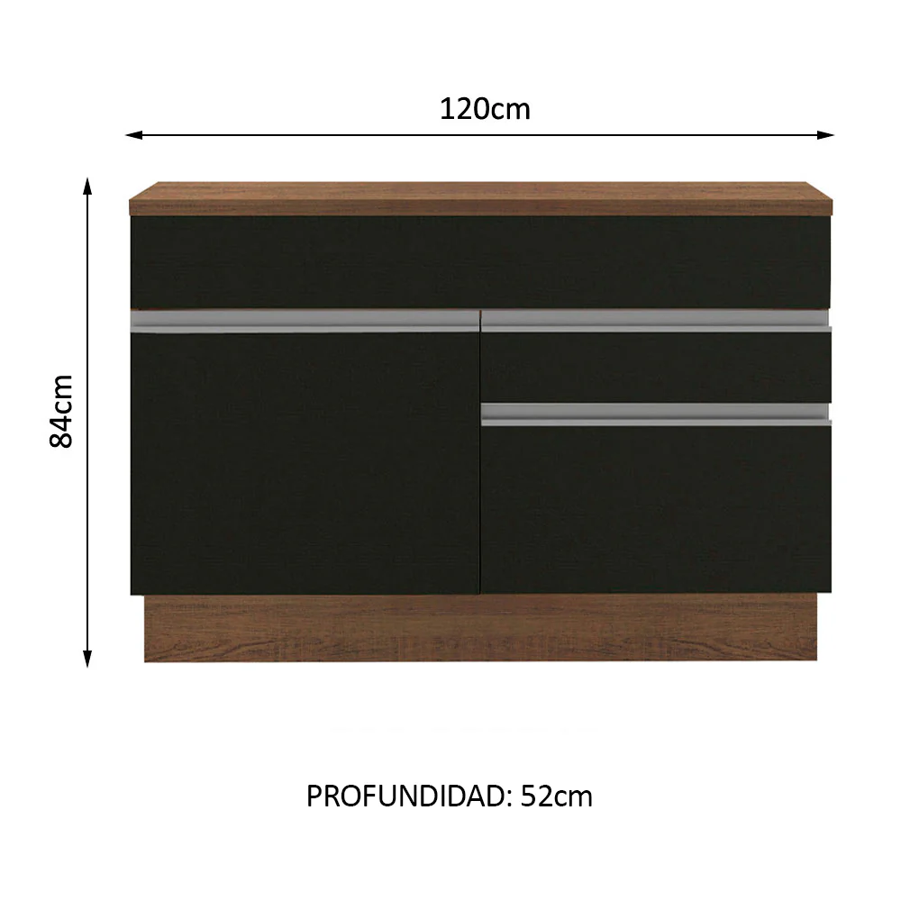 Bajo Mesada para Bacha 120 cm 1 Puerta 2 Cajones (Con Mesada) Marrón/Negro Glamy Madesa - Image 2