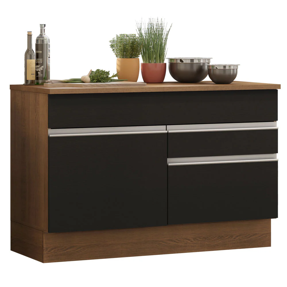 Bajo Mesada para Bacha 120 cm 1 Puerta 2 Cajones (Con Mesada) Marrón/Negro Glamy Madesa - Image 3