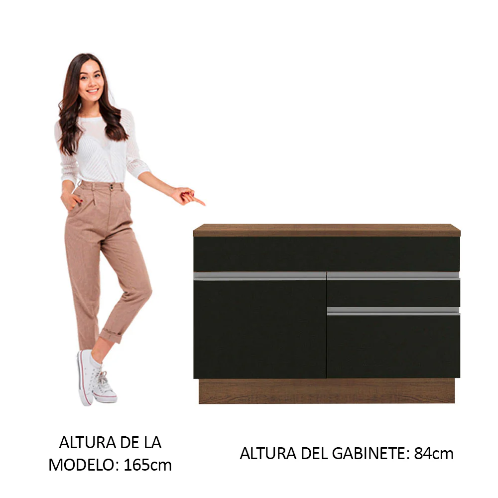 Bajo Mesada para Bacha 120 cm 1 Puerta 2 Cajones (Con Mesada) Marrón/Negro Glamy Madesa - Image 4